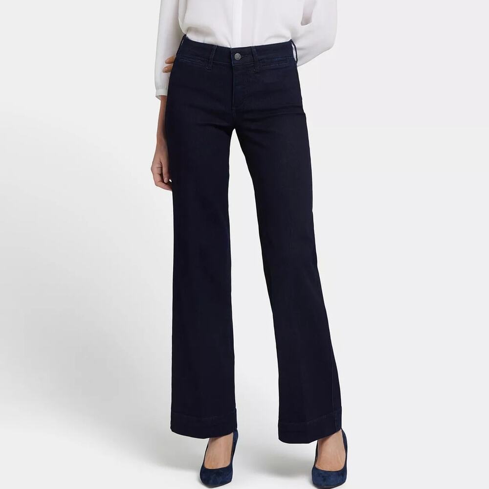 NWT NYDJ Teresa Trouser Jeans Dark Enzyme SZ 6 Dark Blue Wide Leg Slimming NEW
